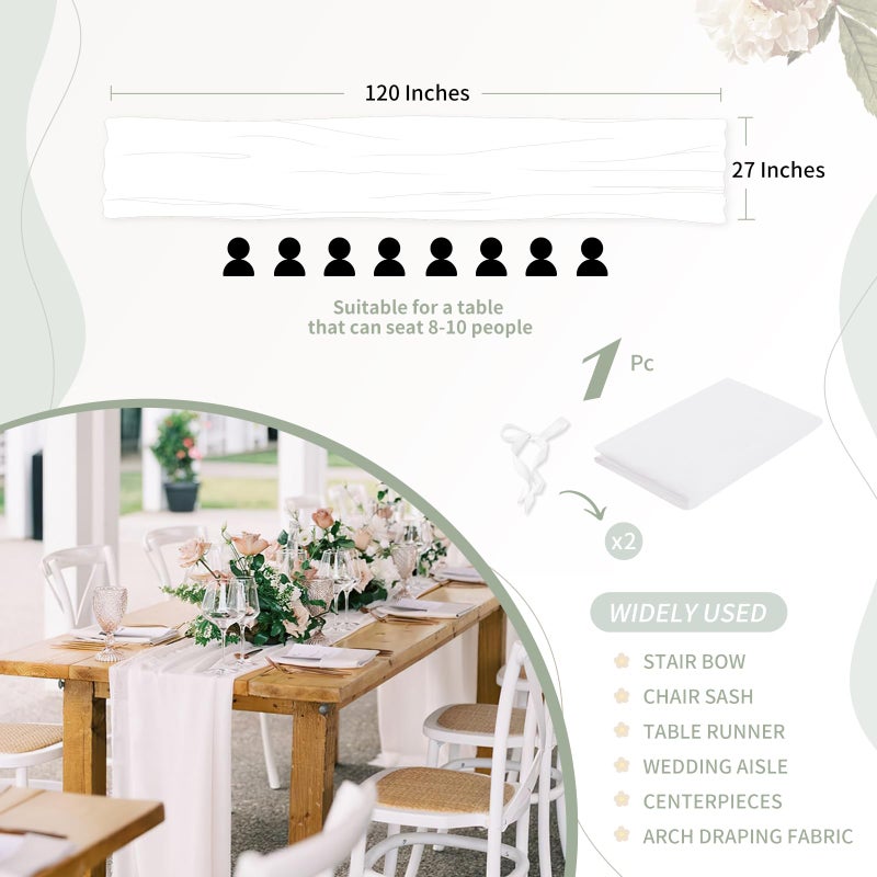 SoarDream White Table Runner Wedding Chiffon Table Runner 27x120 Inches Long Table Runners Elegant Sheer Drapes Fabric for Outdoor Table Decoration - Image 5